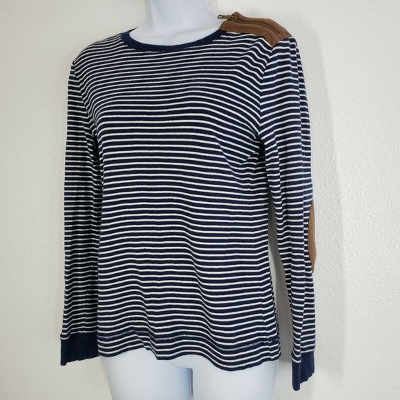 Lauren Ralph Lauren Womens top blue White Striped leather patch Shirt Medium - Picture 4 of 10